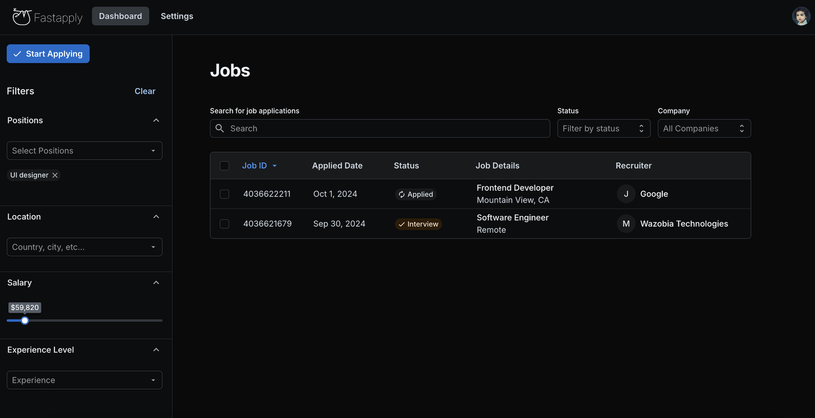 Application Dashboard